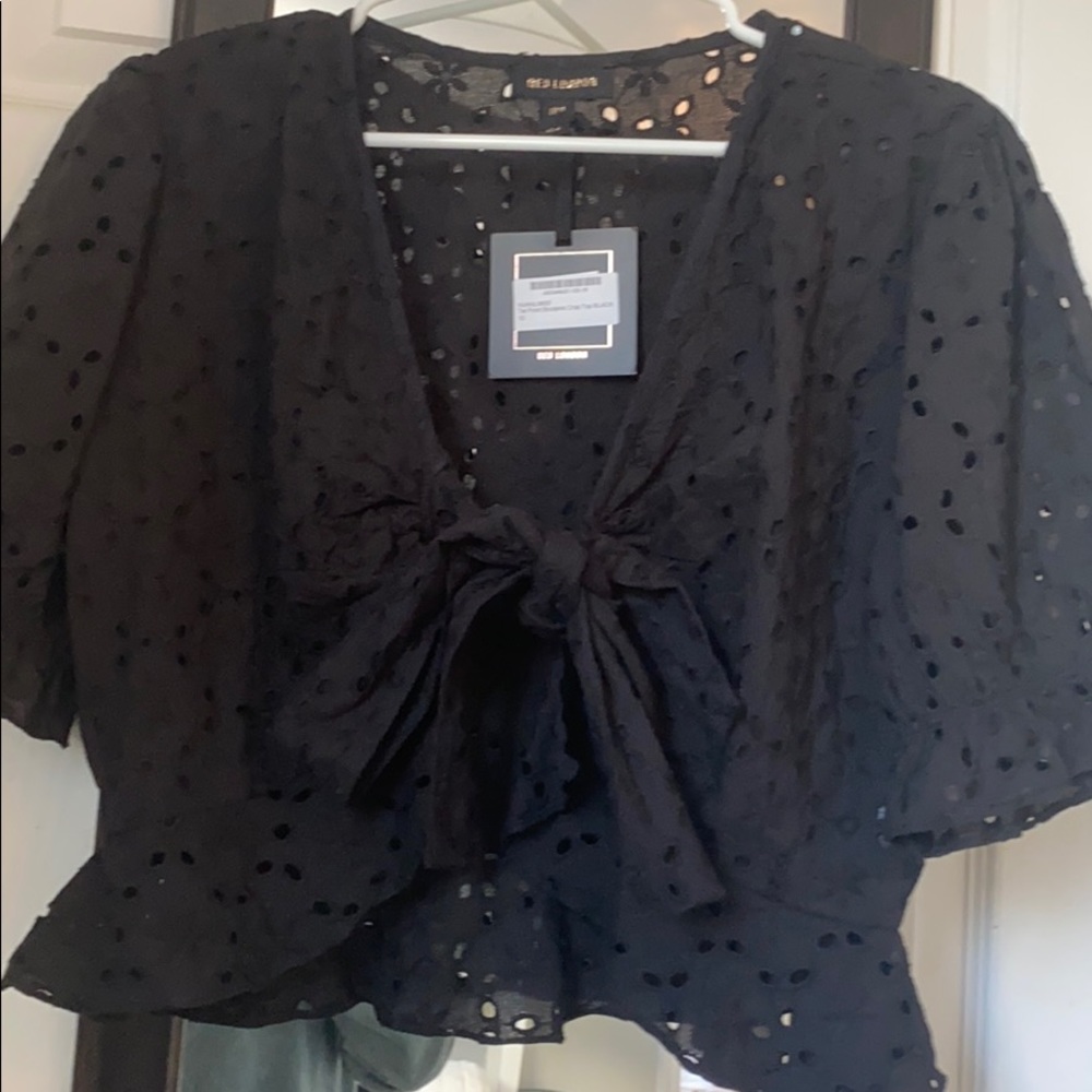 Black eyelet crop blouse